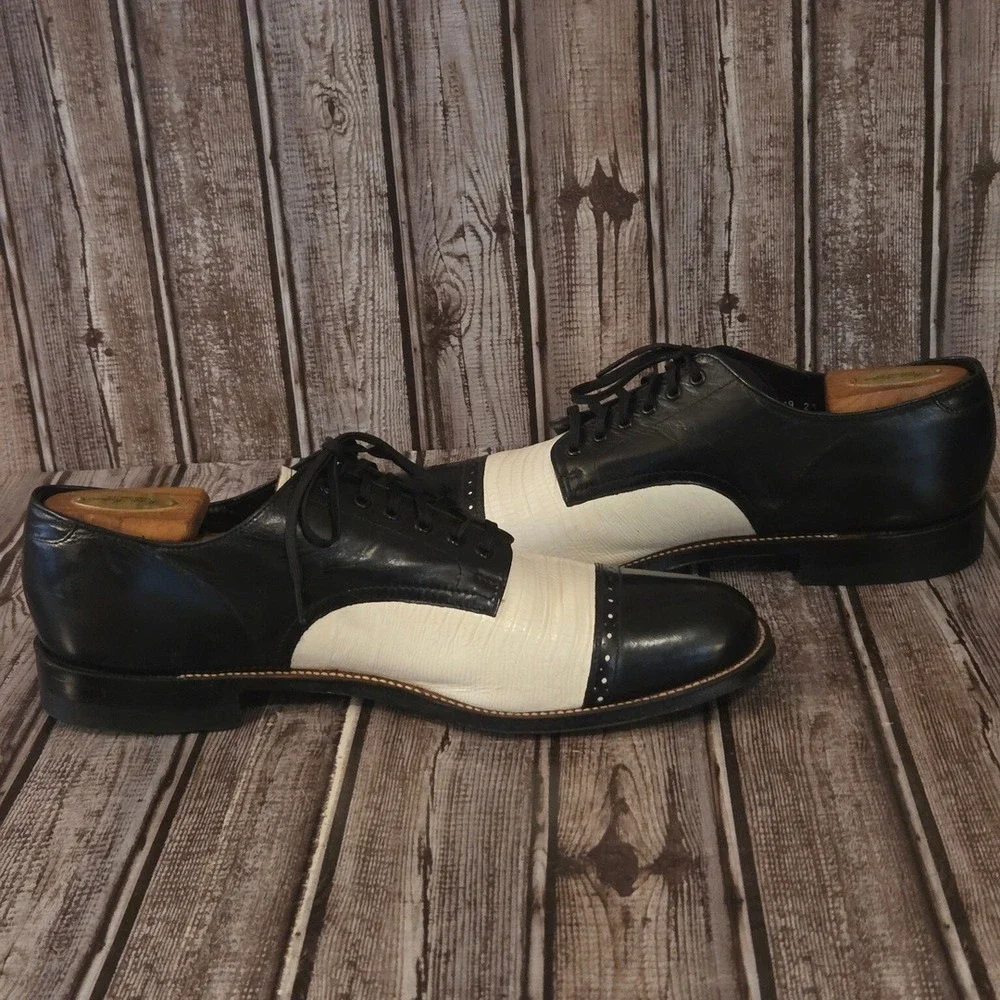 9.5 D Stacy Adams Madison Black White Spectator Cap Toe Oxford Shoes Excellent